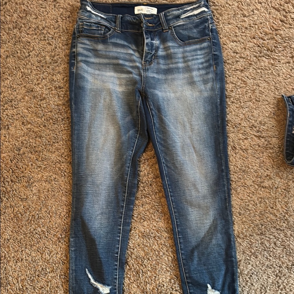BKE Blue Skinny Jeans with Distressed Details